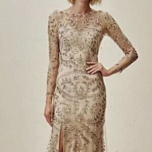 BHLDN Anthropologie full length Gold Sequin dress Size 8